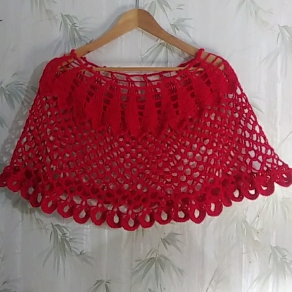 Hand made crochet! Red lace bolero - Picture 2 of 7